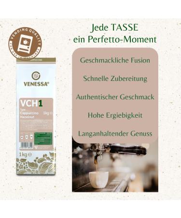 VENESSA VCH 1 Cappuccino Hazelnut 10 x 1 kg Very economical Conservation pack Instant soluble coffee with hazelnut flavour Creamy aroma All Vending & Office coffee machines - Buy Online on GoSupps.com