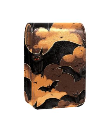 Lipstick Case Leather Lip Gloss Lipstick Organizer with Mirror Mini Lipstick Holder Bag Animal Halloween Bat Art Illustration M978x0xzlp