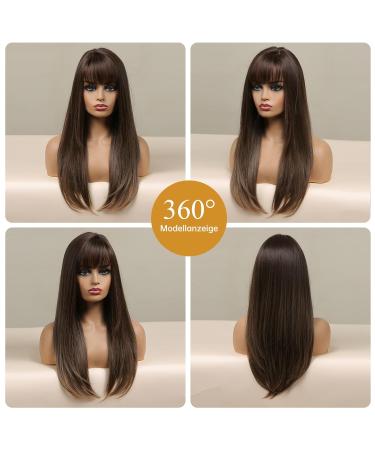 Buy Testar 24 Brown Wig with Bangs - Long Straight Dark Brown Wigs for Women | Natural Art Hair for Daily Wear Parties & Cosplay - Buy Online on GoSupps.com