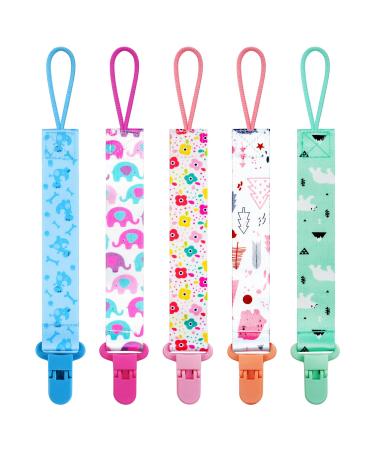 Aolso 5pcs Baby Pacifier Chain Dummy Clip Boys Girls Pacifier Holders Set with Plastic Clasp Baby Teething Toys Fit All Dummies & Soothers & Teething Toys 5pcs-Boy/Girl