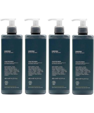 Anyah - Hand lotion & body lotion - 4x480ml - refillable - moisture cream - dermatologically tested - with organic seed oil & rosemary extract - made in Italy