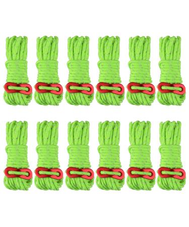 Azarxis Reflective Tent Guide Rope Lightweight Guy Line Cord with Aluminum Adjuster Guyline Tent Cord Tensioner for Camping Hiking Backpacking - Essential Survival Gear 13 Feet #01 Fluorescent Green - 12 Pack - 4mm