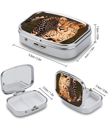 Wild Cheetah Print Pill Box - 2 Compartment Decorative Metal Organizer for Medicine & Supplements - Portable Case for Pocket or Purse - Buy Online on GoSupps.com