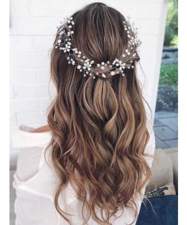 GORAIS Pearl Bridal Hair Vine Silver Crystal Wedding Headband Bride Hair Pieces Flower Hair Accessories for Women and Girls - Buy Online on GoSupps.com