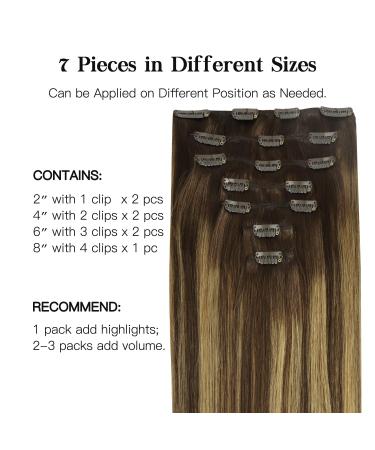 Hotbanana Clip-in Hair Extensions | Real Remy Hair Balayage Chocolate Brown to Caramel Blonde | 40cm 120g - 7 Piece Set - Buy Online on GoSupps.com