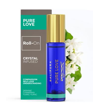 BALIPURA - Pure Love Crystal Aura Roll On - Jasmine Essential Oil with Love Rose Quartz Crystals - Essentail Oils for Body - Calming Essential Oils Roll On - Valentines Day Gift for Women - 0.34 floz