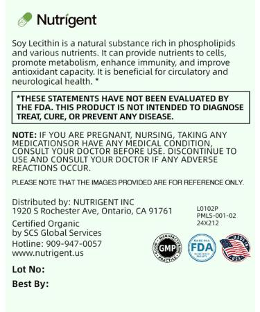 Nutrigent USDA Organic Soy Lecithin Supplement 800 mg, High Absorption Liquid Organic Capsules, Choline Lecithin Supplement for Brain & Liver Health Support, Non-GMO, Gluten Free, 60 Count - Buy Online on GoSupps.com
