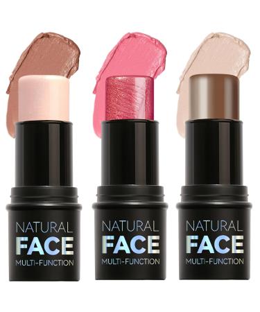 Nivofu 3 Pcs Blush Stick, Highlighter Stick and Bronzing Contour Stick, Long Lasting and Waterproof Contour Sticks Kit, Easy to Sculpt the Face and Create Light Finishing Make-up