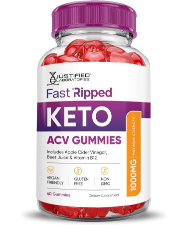 Justified Laboratories Fast Ripped Keto ACV Gummies Advanced Formula 1000MG Fast Ripped Keto Gummies Apple Cider Vinegar Formulated with Pomegranate Beet Juice Powder B12 Vegan Non GMO 60 Gummys 60 Count (Pack of 1) - Buy Online on GoSupps.com