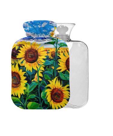 Sunflowers Hot Water Bottles without BAP with Cover 2 l Large Hot Water Bag for Pain Relief Headaches Neck and Shoulders