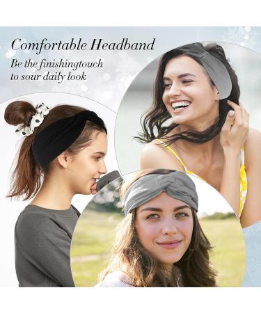 2PCS Black/Grey Turban Headbands for Women - Wide Stretch Head Wraps for Yoga, Running, and Sports - Fashion Hair Accessories for Girls - Buy Online on GoSupps.com