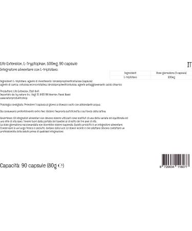  Life Extension Life Extension L-Tryptophan 500mg High Dosed 90 Vegan Capsules Gluten Free Vegetarian Soy-Free Non-GMO - Buy Online on GoSupps.com