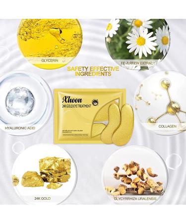 Xhoon 24K Gold Under Eye Patches - 20 Pairs Amino Acid & Collagen Eye Mask for Dark Circles and Puffiness | Face Care Beauty & Personal Care - Buy Online on GoSupps.com
