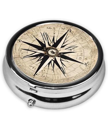 Compass Map Nautical Round Pill Box | 3 Compartment Travel Organizer for Vitamins & Medicine - Buy Online on GoSupps.com