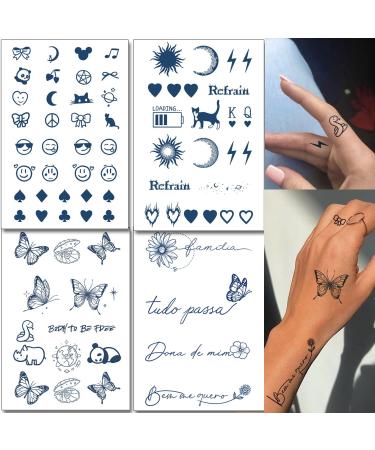 Tazimi Realistic Semi Permanent Temporary Tattoos for Women Girls Black Icon Butterfly English Tattoos Finger Tattoo Sticker
