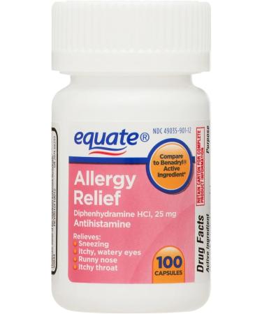 Allergy Relief Diphenhydramine HCl | Diphenhydramine Hydrochloride | 25mg Antihistamine Capsules 100 Count - Buy Online on GoSupps.com