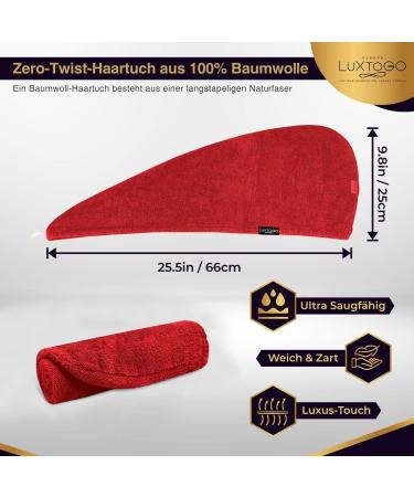 LUXTOGO Fast Dry Hair Towel - 100% Cotton Super Absorbent Hair Turban with Button & Elastic - High-Quality Red Turban Towel for Quick Hair Drying (1 pc) - Buy Online on GoSupps.com