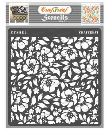 CrafTreat Flower Stencils for Painting on Wood, Canvas, Paper, Fabric, Floor, Wall and Tile - Anemone Background - 6x6 Inches - Reusable DIY Art and C