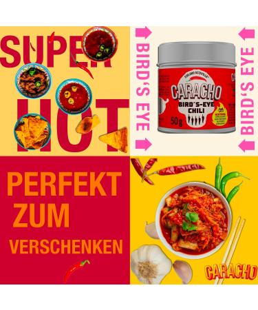 CARACHO 50g Bird Eye Chilli Flakes 100% Extremely Spicy Chilli Powder in Metal Spice Tin Scoville: 100 000 200 000 / Chilli Specialty - Buy Online on GoSupps.com