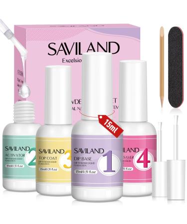 SAVILAND Dip Powder Liquid Set: 4 Pcs Nail Dip Liquid Set with Dip Powder Base Activator Top Coat and Brush Saver 15 ml/0.5 Fl.oz Dipping Nail Liquid Set for Dip Powder Nail Kit Home DIY Salon Art 4pcs 15ml