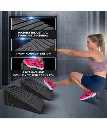 Power Adjustable Gymnastics Squat Wedge Blocks (4PCS) | Non-Slip Ramp for Deadlifts, Calf Stretches | Slant & Incline Board for Physical Therapy, Yoga, Foot Stretching - Buy Online on GoSupps.com