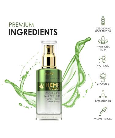 AZURE Hemp & Aloe Nourishing Facial Serum | Moisturizing, Calming & Revitalizing | Reduces Wrinkles & Fine Lines | Restores Dehydrated Skin - 50mL - Buy Online on GoSupps.com