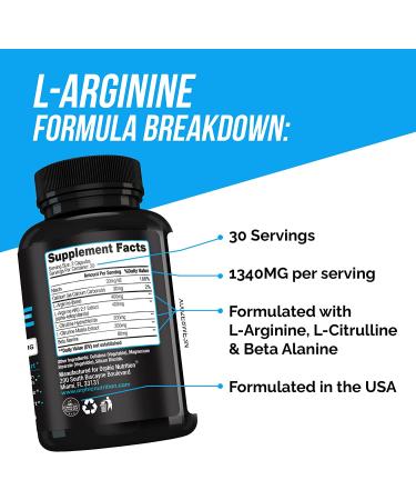 Extra Strength L Arginine Supplement for Muscle Health, Exercise Performance, Vascularity, and Heart Health - 60 Caps - Buy Online on GoSupps.com