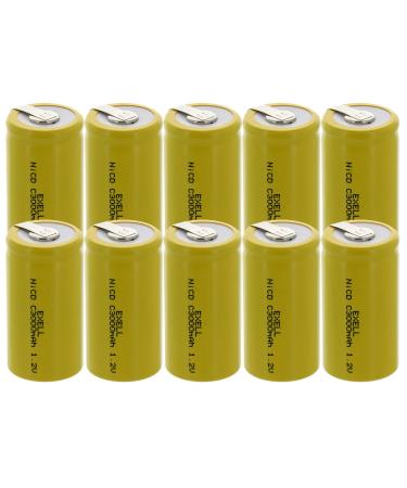 10x Exell C Size 1.2V 3000mAh NiCD Rechargeable Batteries with Tabs for hTelecoms UPS and Smart grid) Water Gas meters radios RC devices electric tools