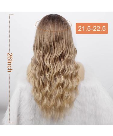Lativ Blonde Ombre Wig with Bangs | Long Wavy Curly Heat Resistant Synthetic Wig for Women - Perfect for Daily & Party Use - Buy Online on GoSupps.com