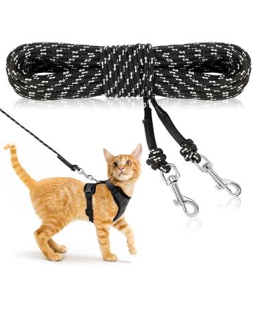 RYPET Reflective Cat Long Leash - 15 FT Escape Proof Walking Leads Yard Long Leash Durable Safe Personalized Extender Leash Traning Play Outdoor for Kitten, Puppy, Rabbit and Small Animals 15 FT Black