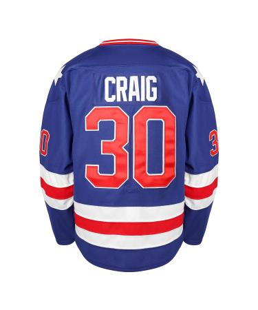 1980 USA Olympic Hockey #21 Mike Eruzione #17 Jack O'Callahan #30 Jim Craig Miracle On Ice Hockey Jersey White Blue - - 3X-Large