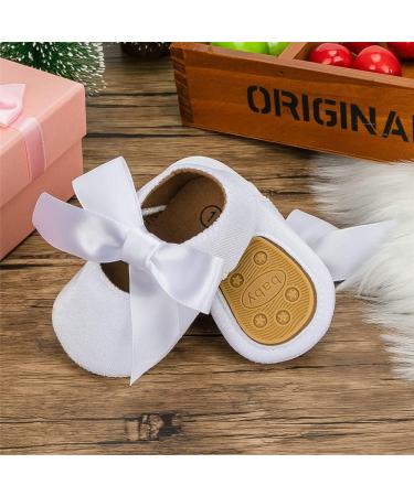 Sonsage Infant Baby Girls Bowknot Mary Jane Soft Anti-Slip Walking Flats - White (0-6 Months) - Buy Online on GoSupps.com