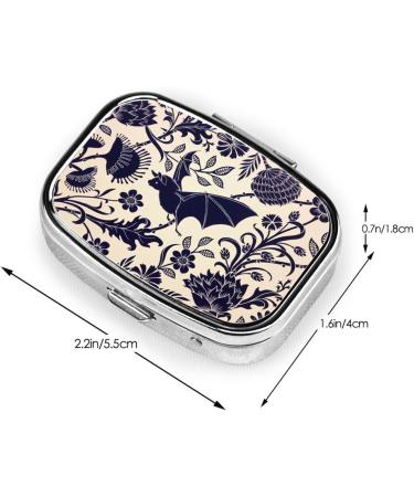 Bat Pattern Print Square Mini Pill Box | 2 Compartment Portable Travel Pill Organizer - Buy Online on GoSupps.com