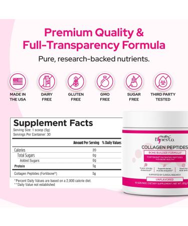 FORTIBONE Collagen Peptides Essential Bone Builder Hydrolyzed Collagen Powder for Women & Men Clinically-Supported for Bone Strength & Density Gluten Free & Dairy Free - Unflavored (30 Servings) - Buy Online on GoSupps.com