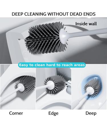 3 Pack Toilet Brush and Holder Set with Silicone Bristles - Gray Bathroom Accessories - Buy Online on GoSupps.com