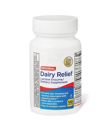 Dairy Relief Caplets Original 120 Count Lactase Enzyme Supplement for Dairy Digestion Support (Pack of 1)