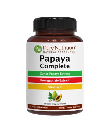 Pure Nutrition Papaya Complete - 120 Veg Capsules. (Supports Platelet Immunity & Digestion) Each Capsule contains 500mg Carica Papaya Fruit and Leaf Extract. Non-GMO | Gluten-Free | 120 Days Supply 1 count (Pack of 1)