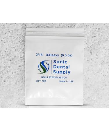 Sonic Dental - Clear Non Latex 3/16" X-Heavy 6.5 oz - Orthodontic Elastic - Braces - Small Dental Rubber Bands - Made in the USA