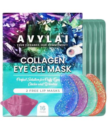 Under Eye Patches(16 Pairs and 2 Lip Masks)-Collagen Eye Gel Pads with Hyaluronic Acid for Puffy Eyes and Dark Circles-Under Eye Mask Patches for Cooling and Relaxation-Vegan and Cruelty-Free
