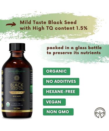 Mother Nature Organics Black Seed Oil - Organic Cold-Pressed Nigella Sativa for Immunity, Digestion & Joint Health - Non-GMO Blackseed Oil with High Thymoquinon - 8 oz - Buy Online on GoSupps.com