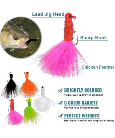 Marabou Feather Fishing Crappie Jig Heads 20pcs Kit - Ideal for Walleye, Panfish, Sunfish, Bluegill, Perch - 1/8oz 1/16oz 1/32oz Sizes - Buy Online on GoSupps.com