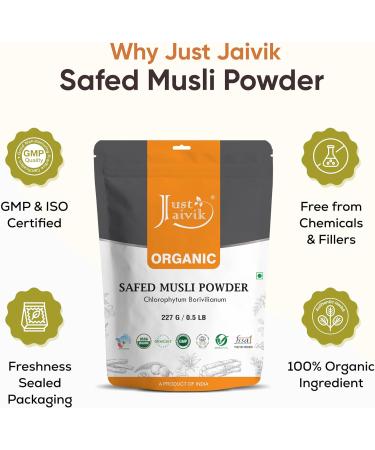 100% Organic Safed Musli Powder - Chlorphytum Borivillianum 227 GMS / 1/2 LB Pound / 08 Oz - Processed in FDA Registered Facility (A 100% Natural Health Supplement) - Buy Online on GoSupps.com