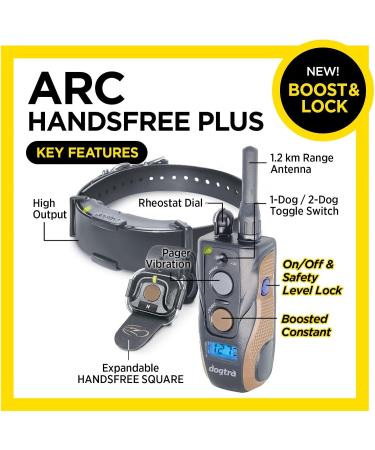 Dogtra Canada ARC HANDSFREE Plus Boost and Lock Remote Dog Training E-Collar HANDSFREE Square Waterproof 1.2KM Range 1 Dog Expandable System Medium Large Dogs with CA Warranty ARC Handsfree Plus B&L - Canada Warranty - Buy Online on GoSupps.com