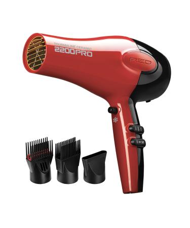 RED by Kiss Tourmaline Ceramic 2200W PRO - Professional Hair Dryer with Extra Combs Frizz-Free Hair Six Heat Settings Blow Dryer