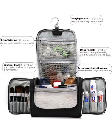 Extra Large Hanging Toiletry Bag for Men & Women - Waterproof Shower Bag with Metal Hook - Dopp Kit/Shaving Bag - Makeup Organizer (Black) - Buy Online on GoSupps.com