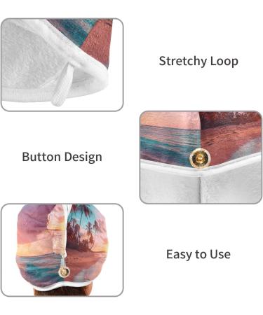 Sunset Sea Hair Towel 2 Pack - Super Absorbent Quick Dry Hair Turbans with Button Wrap for Women & Girls | International Shipping - Buy Online on GoSupps.com