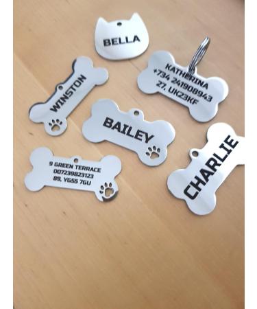 Stainless Steel Engraved Pet ID Tags - Dog Tag and Cat Tag Personalised On Both Sides - Choose Size - Choose Shape (Bone Paw Small) - Buy Online on GoSupps.com