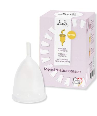 Livella |Menstrual cup in transparent (size M) |For comfortable period hygiene |Menstrual cup as a sustainable alternative to tampons & binding |Perioda cup including storage bags transparent
