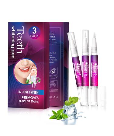 Professional Teeth Whitening Pen (3 Pens) Teeth Whitening Essence Pen Fast & Effective Painless No Sensitivity Travel-Friendly Easy to Use Natural Mint Flavor