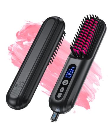 Cordless Hair Straightener Brush  Portable Negative Ion Hot Comb 45Mins Long Battery Life with USB Rechargeable Feature Fast Heating 9 Temp Settings Anti-Scald  30Mins Auto-Off  for Travel Black